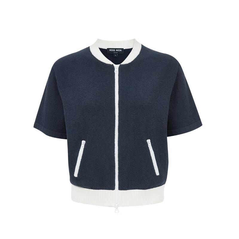 Veromoda Cotton Blend Colorblock Short Sleeve Knit Cardigan