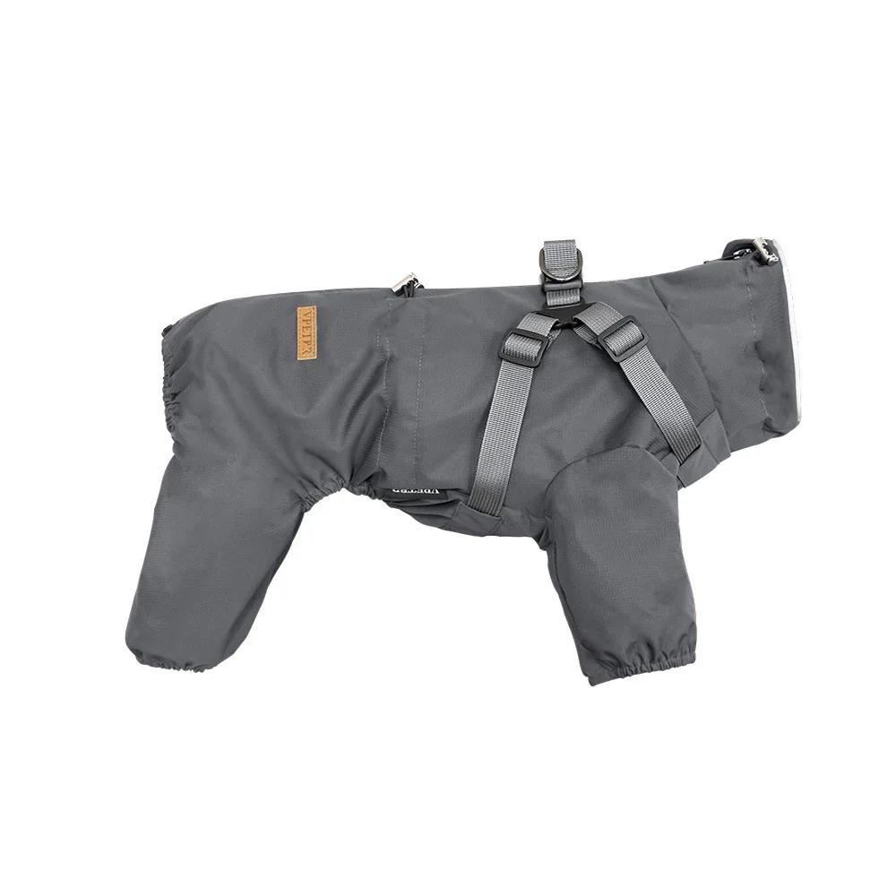All-inclusive rainproof turtleneck dog clothes pet products rainproof windproof four-legged chest back dog raincoat S темно-серого