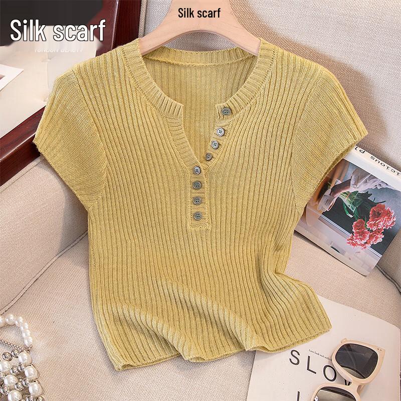 Women s V-Neck Short Sleeve Knit Top One Size