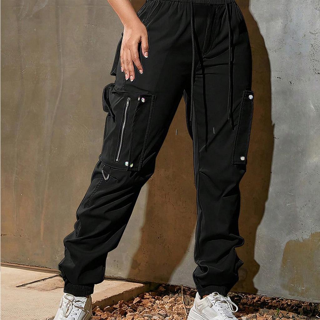 Women's Solid Color Work Pants, Sports Pants, Functional Pants, Pocket Drawstring Casual Pants