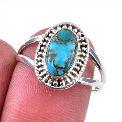 Natural Blue Copper Turquoise Gemstone 925 Solid Sterling Silver Ring S.8 C2E18
