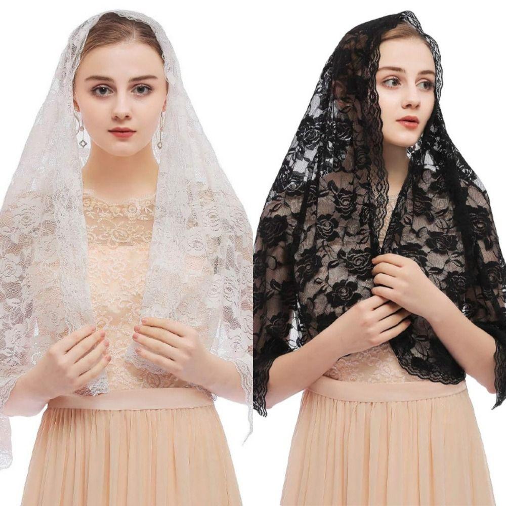 Lace Trim Wedding Lace Shawl Elegant Bride Head Gauze Fashion Mantilla Headwear Scarf  Church