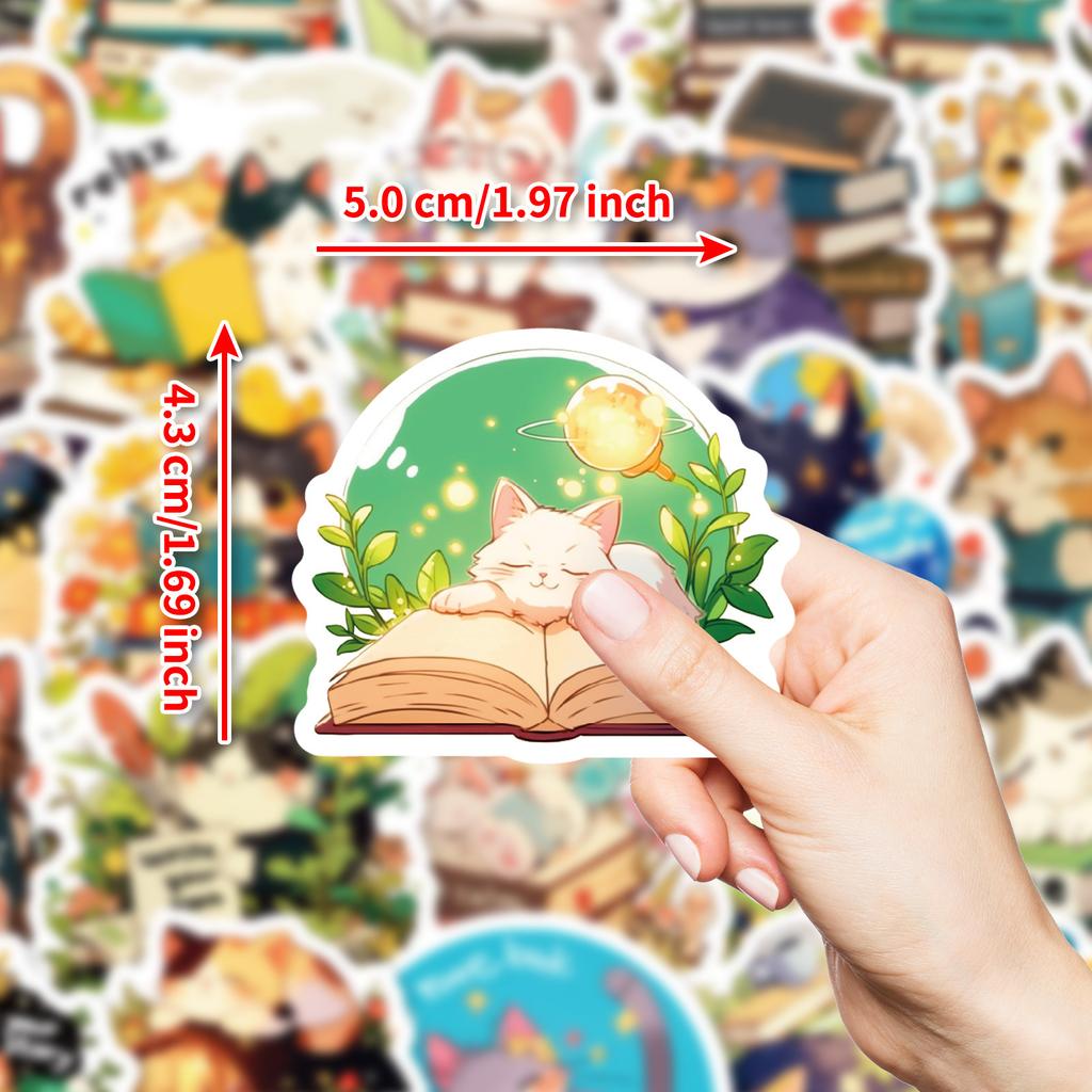 50 Cute Pet Cat Reading Graffiti Stickers Hand Account Notebook Skateboard Water Cup Decorative Stickers