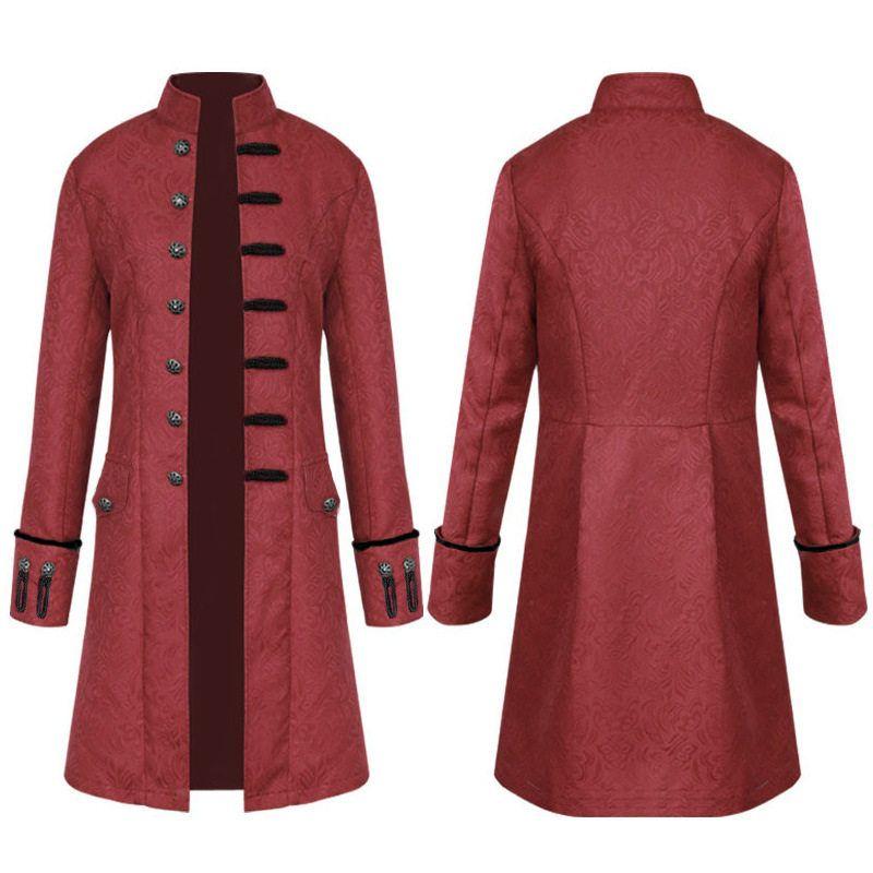 2021 New Foreign Trade European and American Men's Coat, Solid Color Fashion Steampunk Retro Men's Uniform with Stand Collar