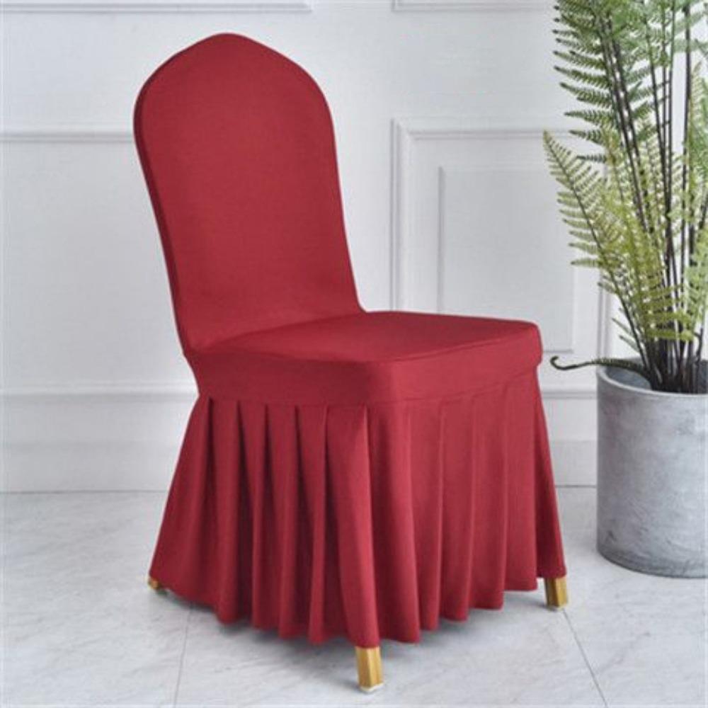Pure Color Pleated Skirted Chair Cover Full Wrap Removable Seat Cover Dustproof Washable Elastic Chair Cover