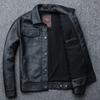 Top de Mezclilla de Cuero Genuino Chaqueta Corta de Cuero Genuino para Hombre Cuero de Vaca de Primera Capa Chaqueta de Cuero Juvenil con Solapa de Motocicleta