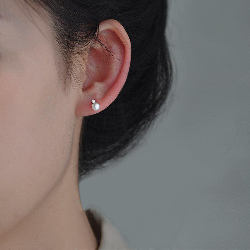 925 Sterling Silver Simple Crystal Pearl Stud Earrings Women Fashion Charm Anniversary Gift Jewelry