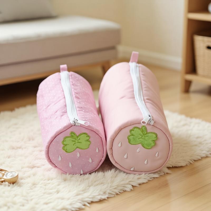 Cute Cream Strawberry Polka Dot Pink Pencil Case Student Stationery Storage Bag For Back To School Pen Supplies Gift