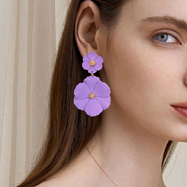 Eye Catching Woman Studs Earrings Flower Pendant Earrings Colorful Ear Jewelry Iron Texture for Matching Fashion Outfits