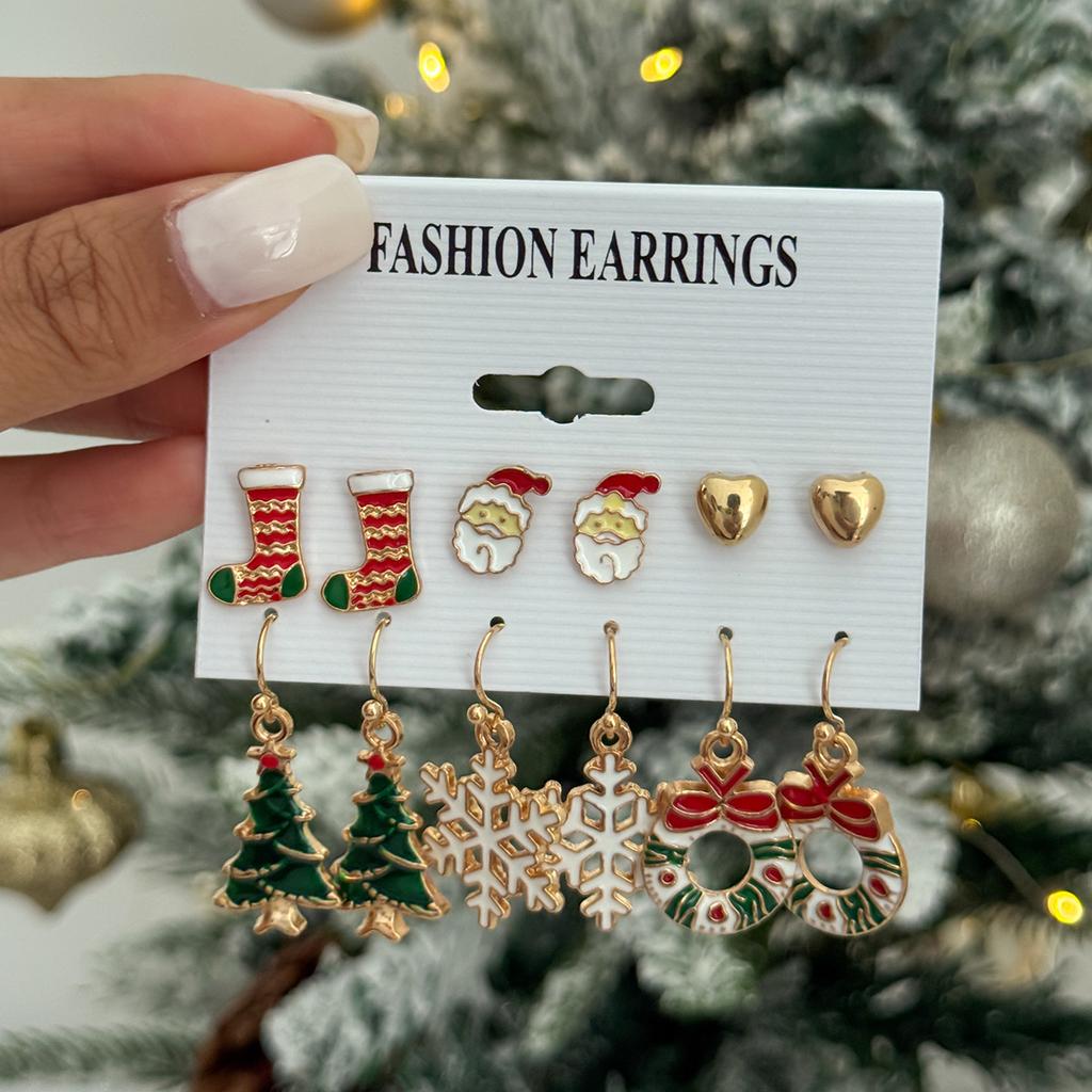 Applicable Christmas Versatile Oil Drop Snowflake Elk Drop Stud Earrings Sweet Bow Christmas Hat Earrings Women