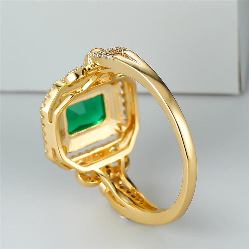 Green Zircon Square Stone Ring Female Luxury Crystal Engagement Ring Classic Gold Color Wedding Rings For Women Minimalist Bands