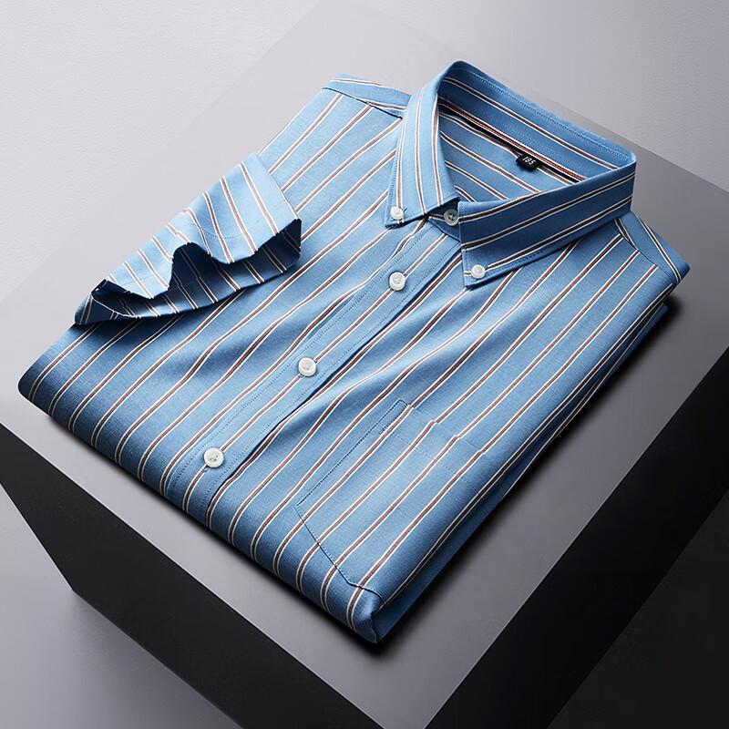 Dibenze Men's Plus Size Striped Cotton Short Sleeve Shirt