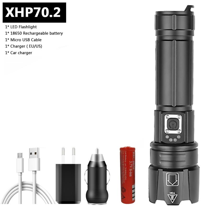 XHP70.2 Powerful Led Flashlight USB Rechargeable 18650 Battery Power Bank Flash Light Torch Aluminum Zoomable Waterproof Lantern