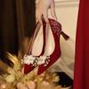 Women Pumps Luxury Wedding Shoes Bride Rhinestone Crystal Flower Shoes Women Wedding Party Heels Women Zapatos De Mujer
