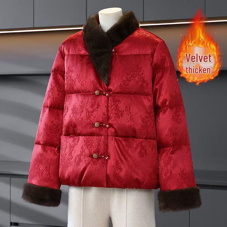 

National Style Cotton Padded Jacket - Chinese Winter Wear for Middle-Aged Women: New Year Collection L for 85-105 jin