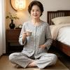 Retro elegant light green temperament middle-aged and elderly grandma round neck imitation cotton pajamas loungewear long sleeves trousers set