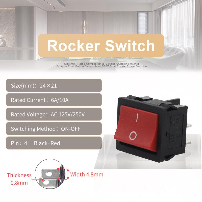 5PCS 24*21mm 4/6 Pin 2/3 Position ON-OFF/ON-OFF-ON/ON-ON Electric Equipment Power Switch Rocker Switch 6A/10A 250V/125V