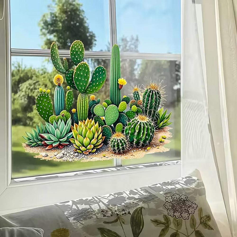 Cactus Succulent Window Sticker Self Adhesive Green Plant Glass Decal Decor