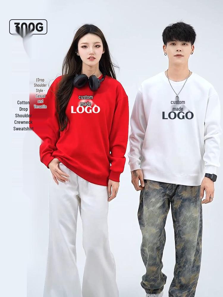Customized Heavyweight Cotton Hoodie with Embroidered Logo - Men's Loose Fit, Round Neck, Regular Shoulder Style.
