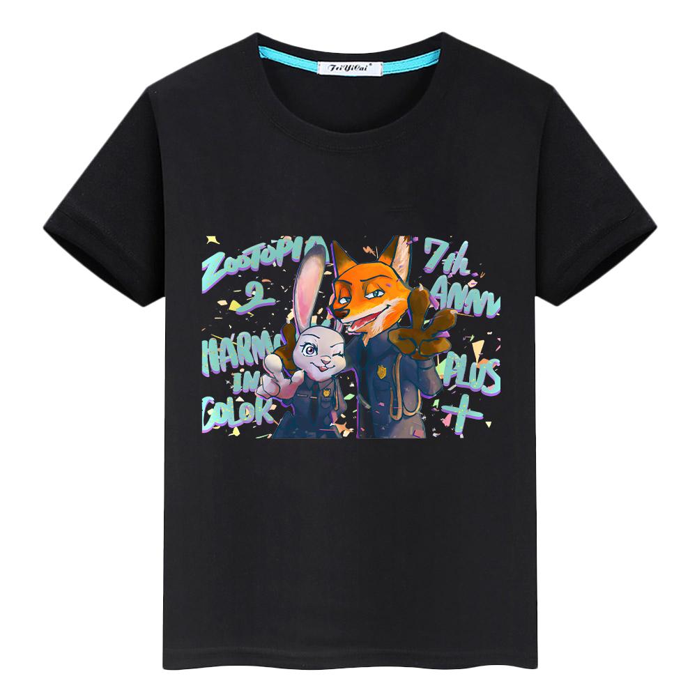 Zootopia 2 Print Anime Kurzarm-T-Shirt für Kinder Jungen 10 Jahre 100% Baumwolle Pride T-Shirt Kawaii Oberteile y2k Einteiler Mädchenkleidung Kinder-T-Shirt