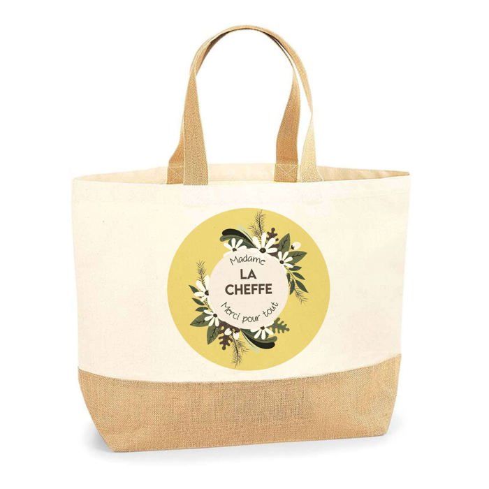Tote bag / sac shopping en jute - PLANETEE - Cheffe merci - jute naturel - fabriqué en France - poignées solides
