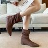 9013 Huiliya French 2025 Autumn and Winter New Flat Bottom Pointed Pleated Stacking Boots Skinny Boots Martin Boots Women's Shoes