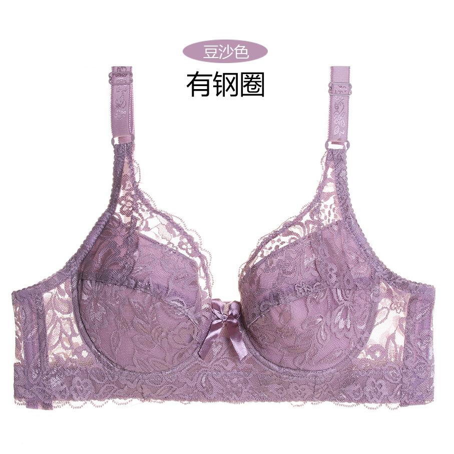 Underwear Full Lace Sexy Thin Cotton Large Cup Large Size Adjustment Bra Cover