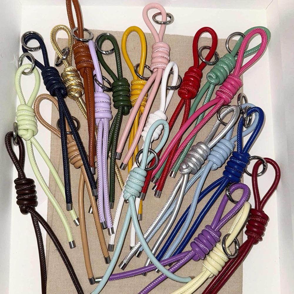 Beautiful PU Rope Knot Keychain Solid Color Thick PU Rope Art with Ring Clasp Woman's Handbag Pendants
