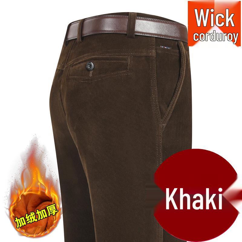 Men's High Waist Corduroy Pants – Autumn/Winter Casual Straight-Leg Trousers for Middle-Aged Men