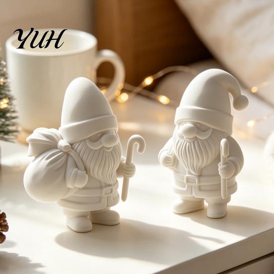 Indoor Seasonal Decor 3D Printed Santa Claus Figure for DIY Painting, Christmas Tabletop Party Favors Ornament, White Resin Figurine Holiday