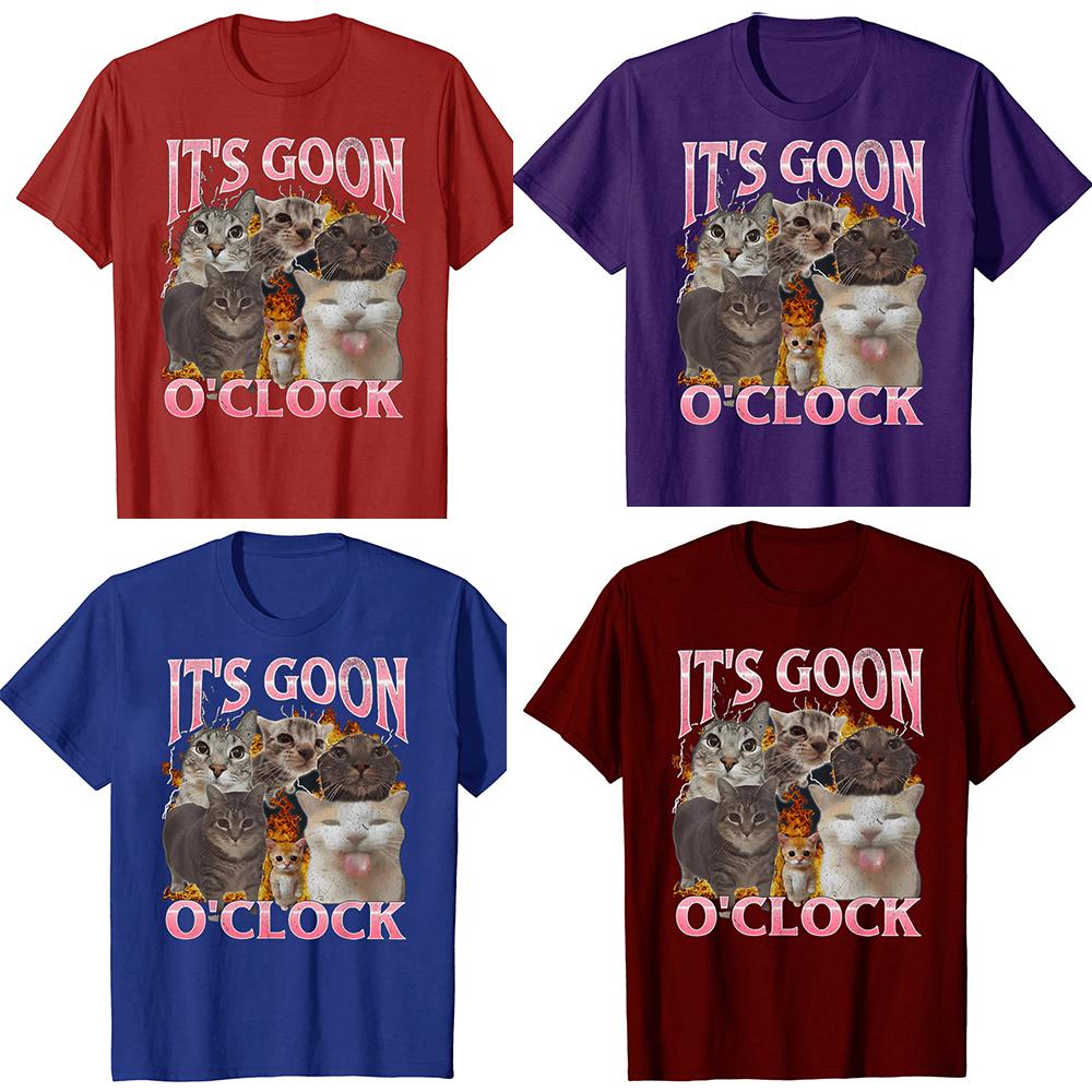 Lustiges IT's GOON O'CLOCK Katze Grafik T-Shirt Herren Damen Lässig Hip Hop Streetwear T-Shirt Baumwolle Kurzarm Übergroße Kleidung