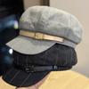 Leather Buckle Line Octagonal Hat Women's Autumn and Winter Retro British Style Belt Newsboy Hat Painter Hat