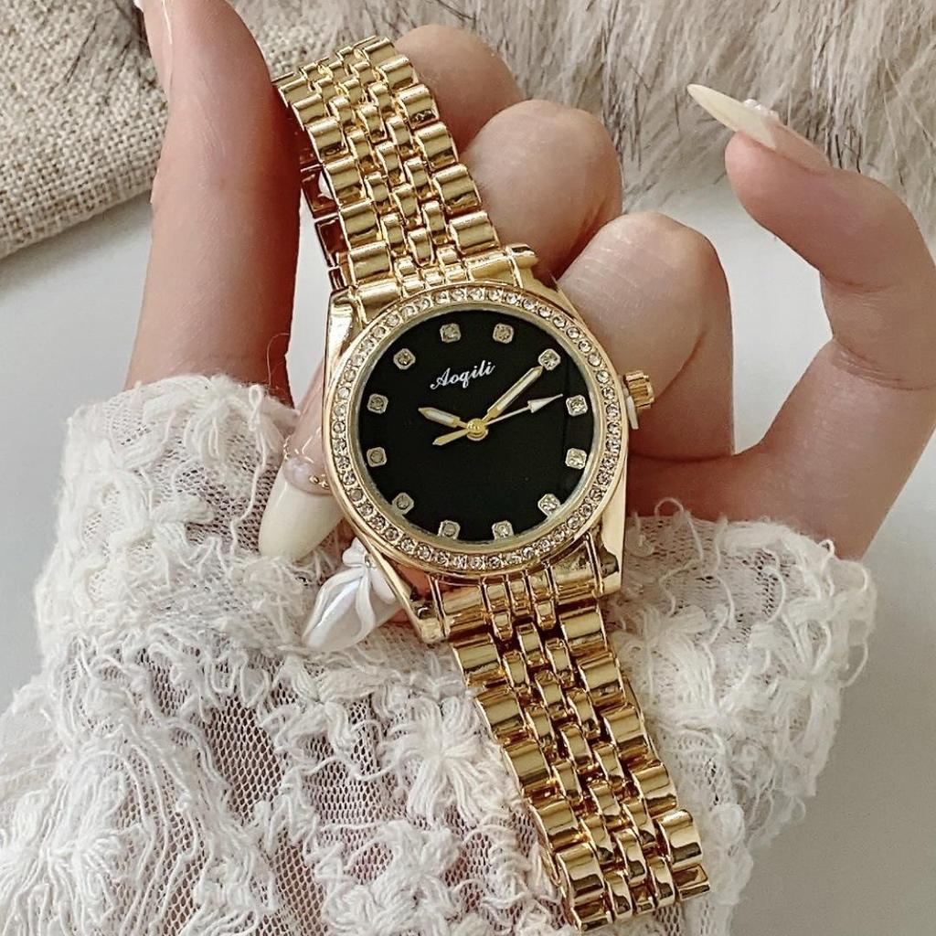 Quarz-Damenuhr mit großem Zifferblatt und Diamantakzenten - Stilvolles Stahlband