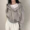 Felpa con cappuccio da donna, vestibilità aderente, corta, con zip, colore solido, calda, per autunno e inverno, giacca corta alla moda