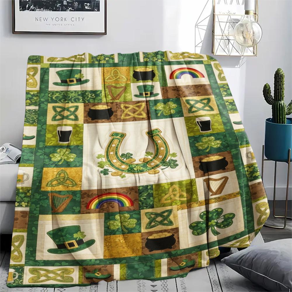 1Pc St.Patrick's Day Print Flannel Blanket, High Quality Comfortable for All Seasons, Home Decor, Warmth and Comfort, Perfect for Christmas Gifts W72