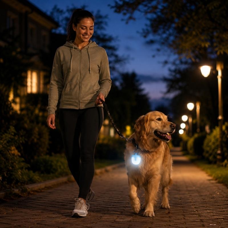 Evening Pet Walk Light Collar with Rechargeable Power, Daily Dog Gear Safety Light for Neighborhood Walk Use and Hanging Carry
