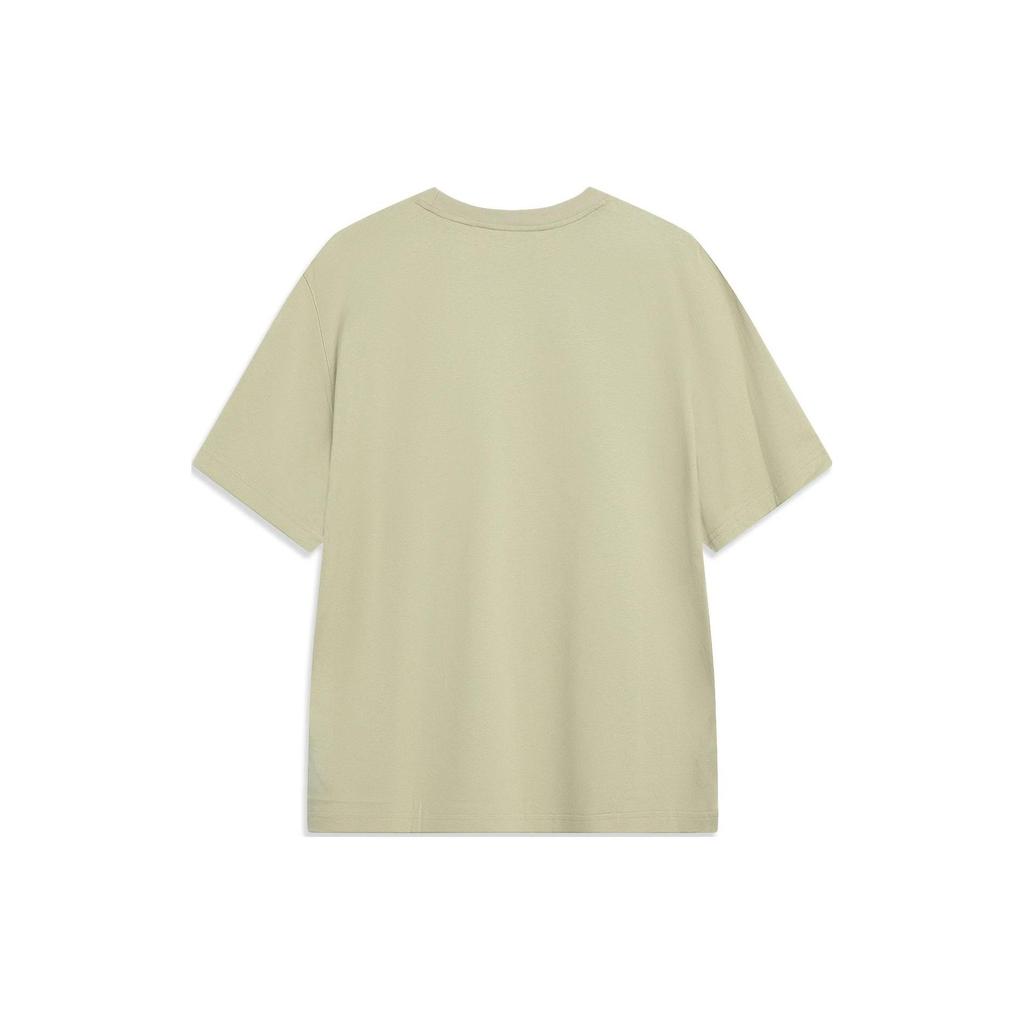 Li Ning Sports Lifestyle Series Printed Text Round Neck Pullover Short Sleeve T-Shirt Men T-Shirts Yew-Green AHST421-2