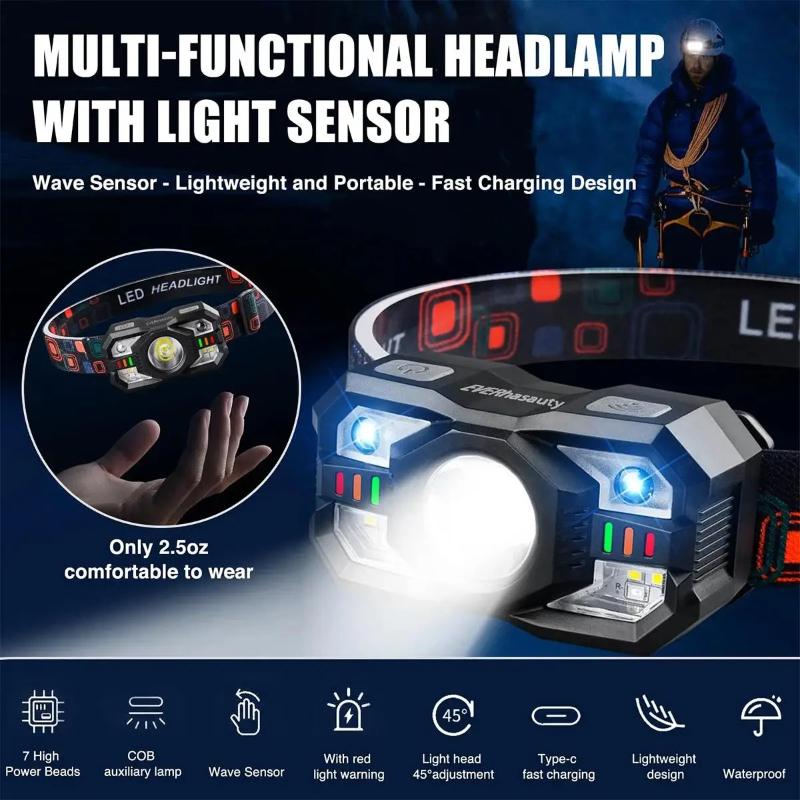 Smart Sensor Headlamp,Multi-Mode Portable Flashlight,Waterproof Type-C Rechargeable,Running,Camping,Cycling,Fishing,Outdoor,BBQ