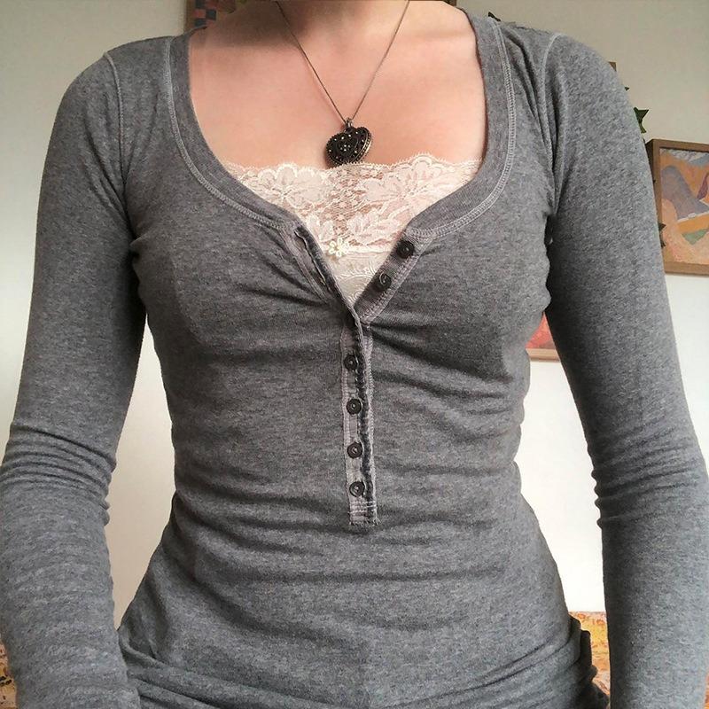 Y2k Spitze Taste T Shirt Fairycore Nette Retro Crop Top Kontrast Frauen Harajuku Herbst Pullover Grundlegende Gestrickte T Korea Ästhetik