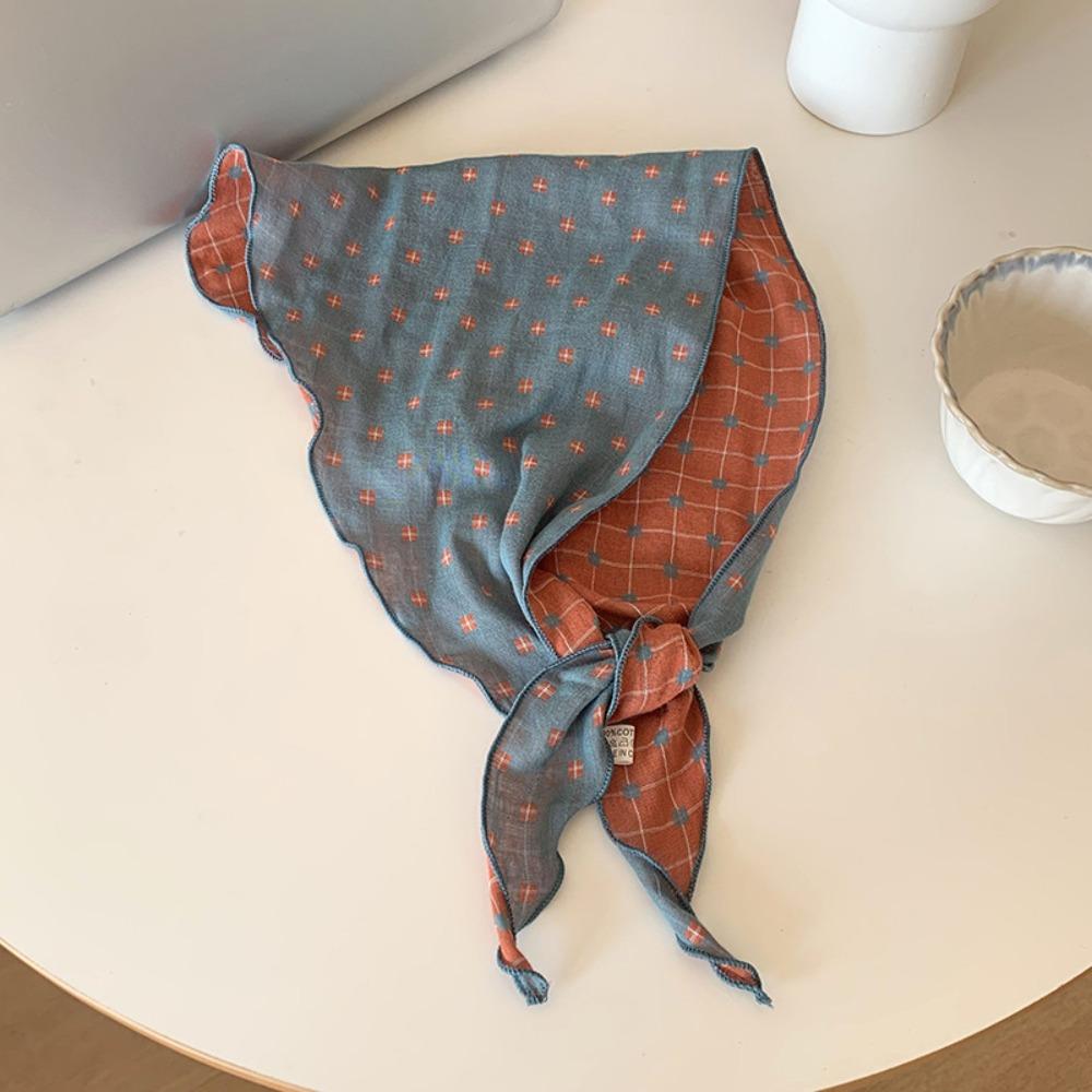 Cotton Pastoral Style Headscarf Turban Triangular Hair Band Sweet Lattice Headscarf  Summer