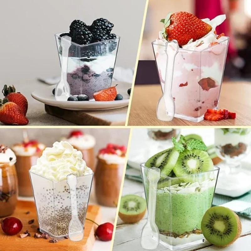 100PCS 40/20oz Mini Square Clear Plastic Dessert Cups Party with Small Plastic Dessert Cups Great for Desserts,pudding,mousse