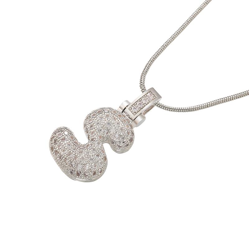 ZHUKOU Silver color Bubble initial letters necklaces 26 letters pendants necklaces for women Brass CZ Jewelry VL34