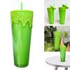 24oz/710ml Large Capacity Tumbler Double Layer Slime Green Glow In The Dark Tumbler Cup Sippy Cup with Straw&Lid Holiday Gift