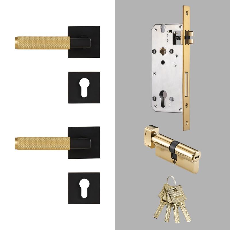 Dooroom Knurled Brass Door Lock Set Modern Interior Bedroom Bathroom Double Wood Door Lever Set Dummy Privacy Passage Lock