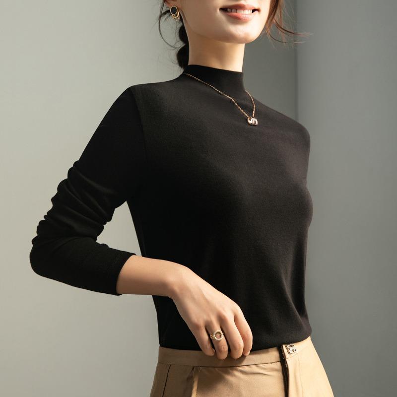 Sheep Wool Warm Skin-friendly Bottoming Shirt Long-sleeved T-shirt Women's Autumn and Winter New Semi-turtleneck Inner Top