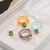 Colorful Korean Jelly-like Acrylic Resin Gemstone Ring with Square and Round Designs