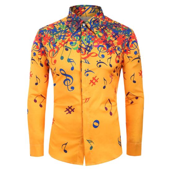 Ανδρικό Καθημερινό Φθινοπωρινό Πουκάμισο Slim με Μακρύ Μανίκι και Μοτίβο Μουσικά Σύμβολα
