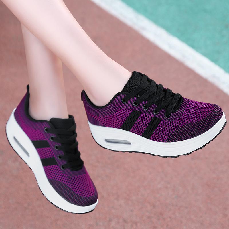 Spring and summer breathable rocking shoes flying woven single shoes sports shoes platform heightening casual shoes