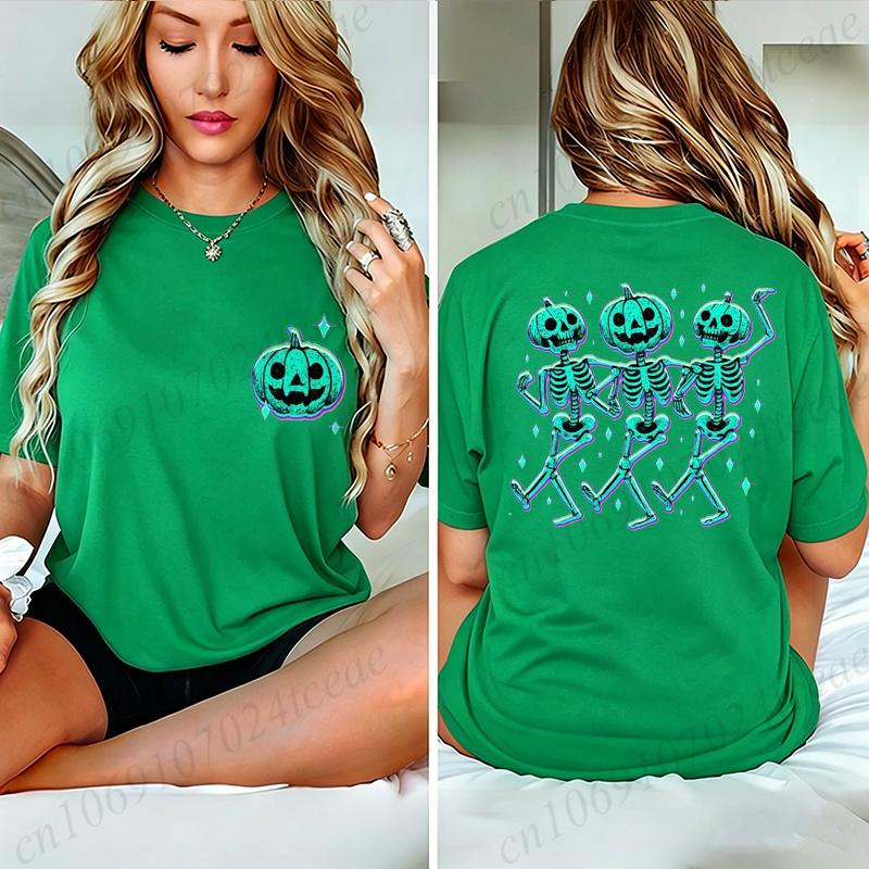 Pumpkin Skeleton Halloween Shirt T-Shirts, Dancing Skeleton Pumpkin Tee, Spooky Hallowaeen Skeleton Shirt, Pumpkin T-Shirt Gifts