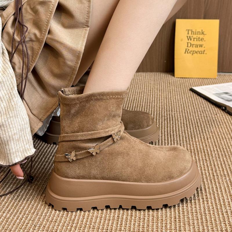 Fashion Metal Butterfly Decoration Suede Boots Women 2025 Autumn Chunky Platform Wedge Heel Boots Rear Zip Thick Bottom Booties